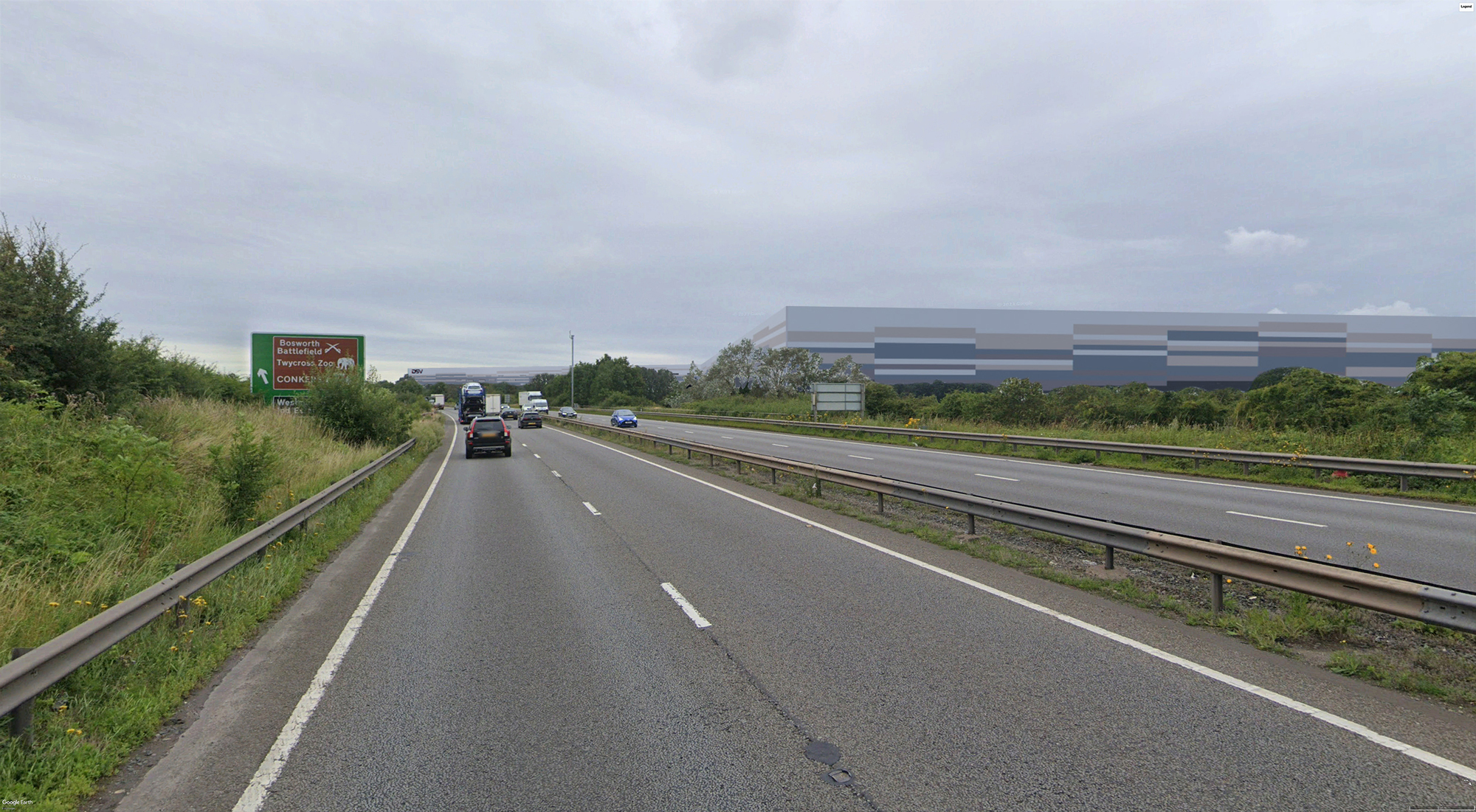 Illustrative view from A42 (southbound), with planting at year 1.